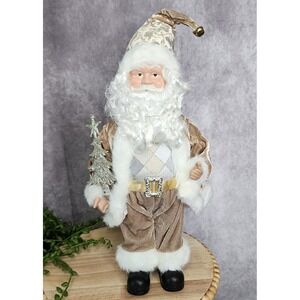 Tan Santa Claus Doll Figurine Statue Tabletop 12" Neutral White Shabby‎ Chic